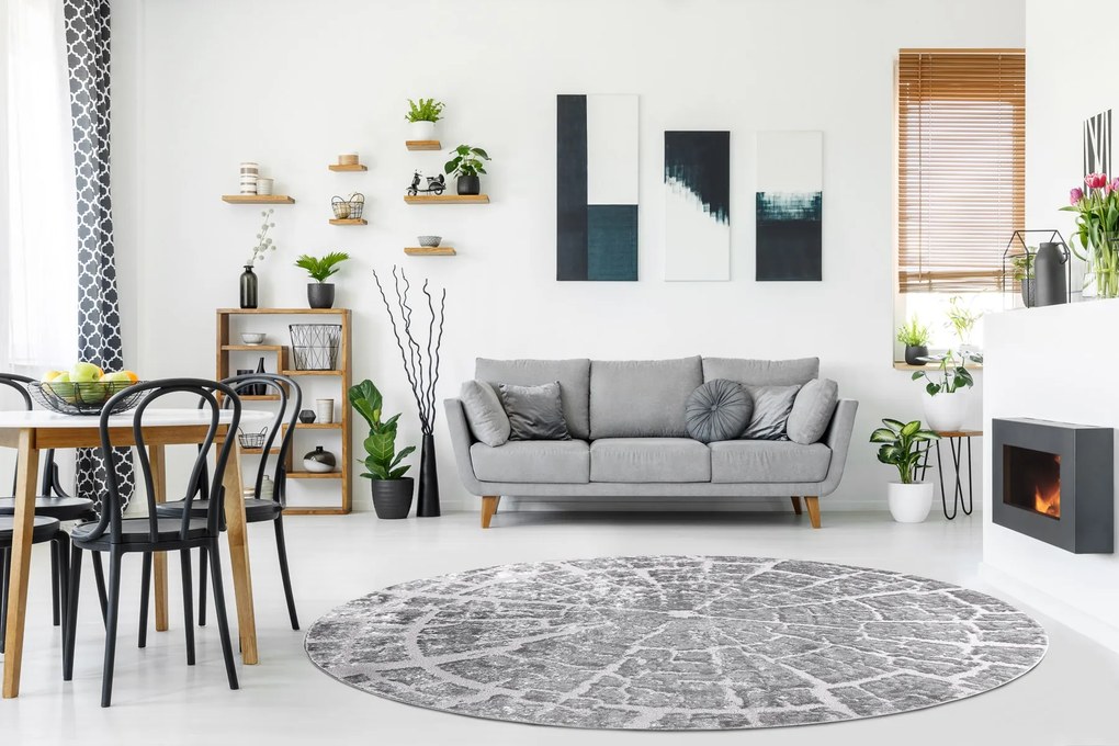 Tapijt MEFE modern  Rond ,  6185 Boomstam , boom , Structureel,  twee poolhoogte , grijskleuring