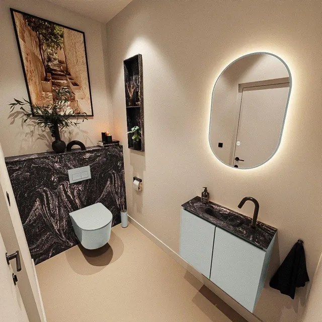 MONDIAZ TURE-DLUX 60cm toiletmeubel Greey. EDEN wastafel Lava positie midden. Met 1 kraangat. TUREDX60GREM1LAV