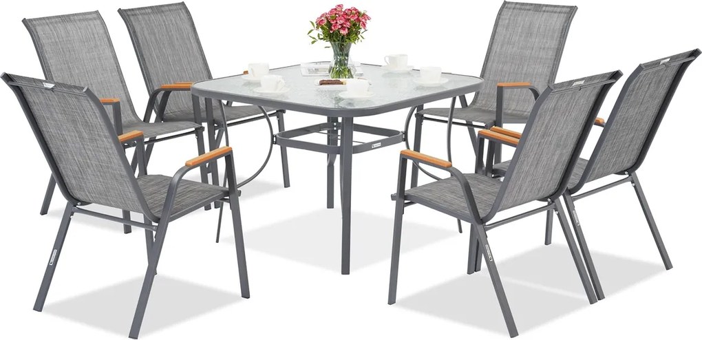 Modena/Bitonto grijze tuintafel voor 6 personen met Garden Point vierkante tafel