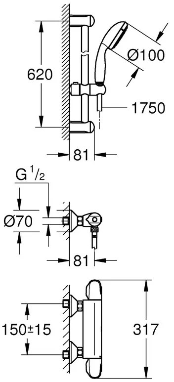 Grohe Grohterm 1000 thermostatische douchekraan met glijstang set chroom