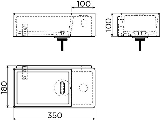 Clou New Flush 3 fontein solid surface 35cm rechts wit mat