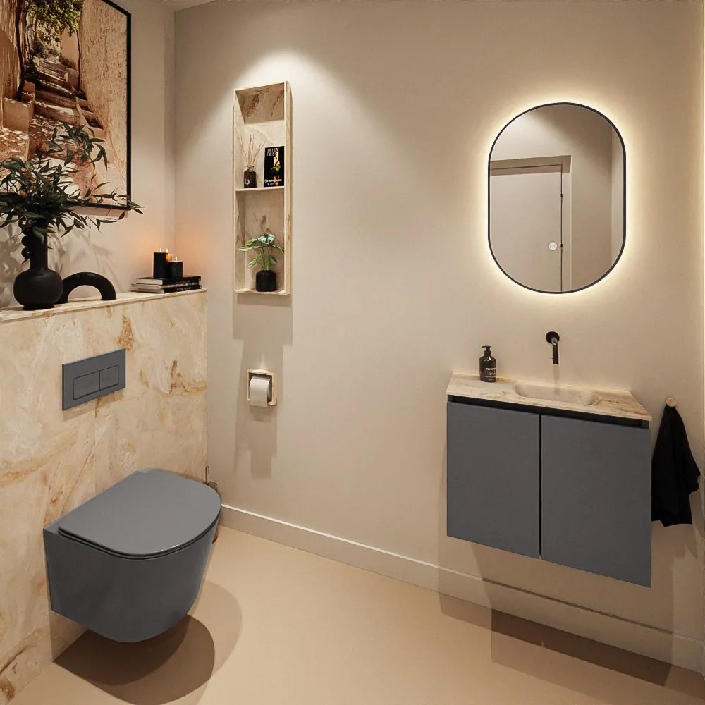 Mondiaz Ture DLux toiletmeubel 60cm dark grey met wastafel frappe rechts zonder kraangat