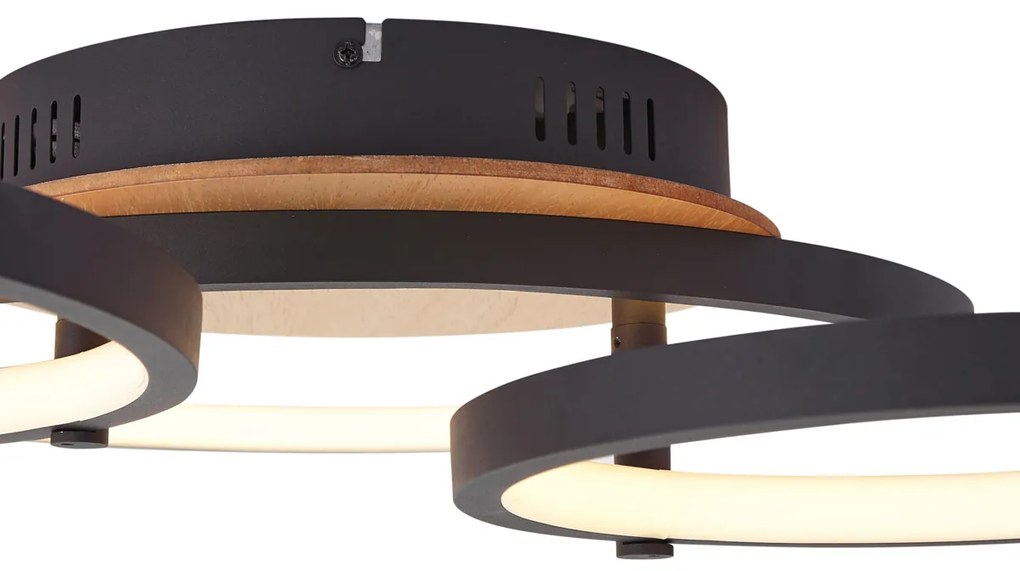 Moderne plafondlamp hout incl. LED 3-staps dimbaar 3-lichts - Rondas