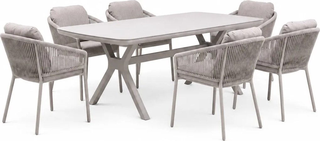 Vespera Joshua dining tuinset 220x100xH74 cm 7 delig latte keramiek