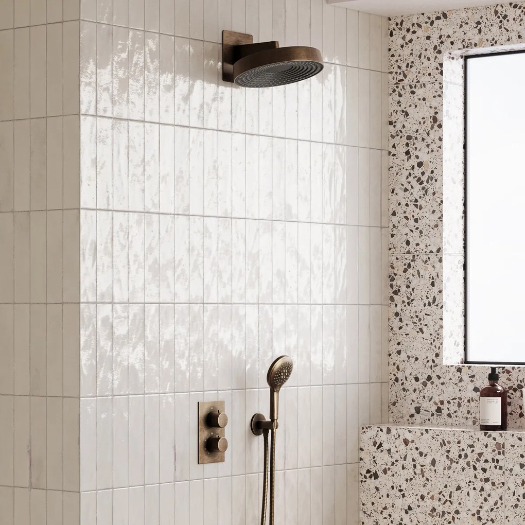 Saniclear Evolution inbouw regendouche met 2 standen handdouche verouderd messing