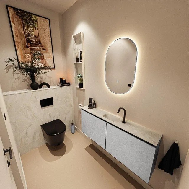 MONDIAZ TURE-DLUX 120cm toiletmeubel Plata. EDEN wastafel Ostra positie midden. Met 1 kraangat. TUREDX120PLAM1OST