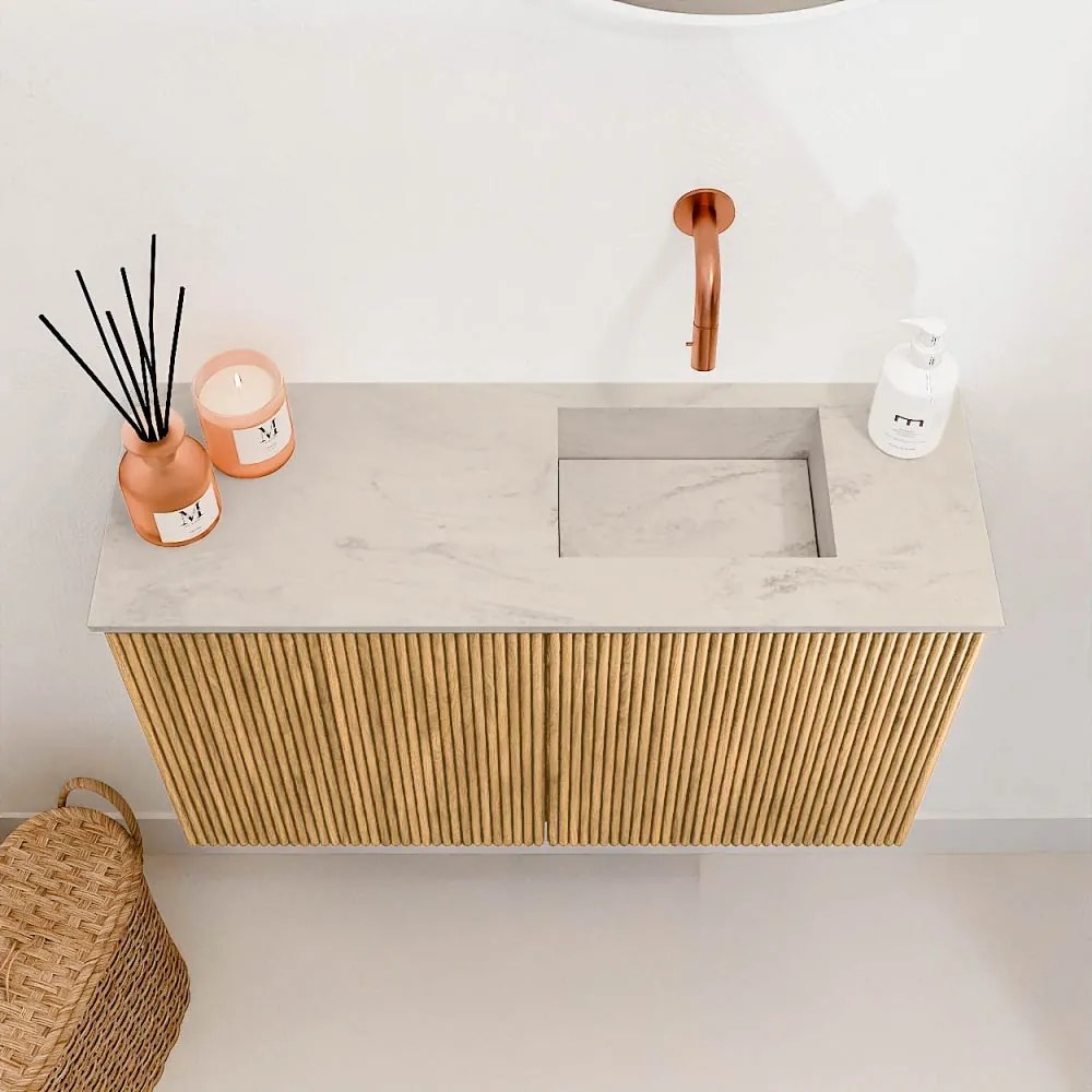 Mondiaz Joya DLux 70cm toiletmeubel oak met wastafel faye rechts zonder kraangat opalo