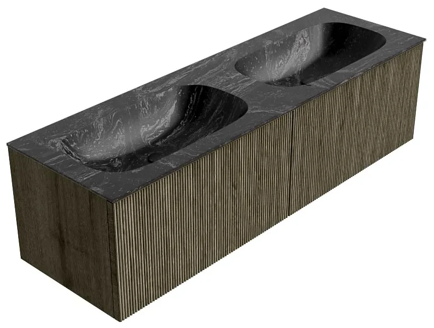 Mondiaz Kurve-dlux 150cm badmeubel shadow met 2 lades en wastafel stor small dubbel 2 kraangaten lava