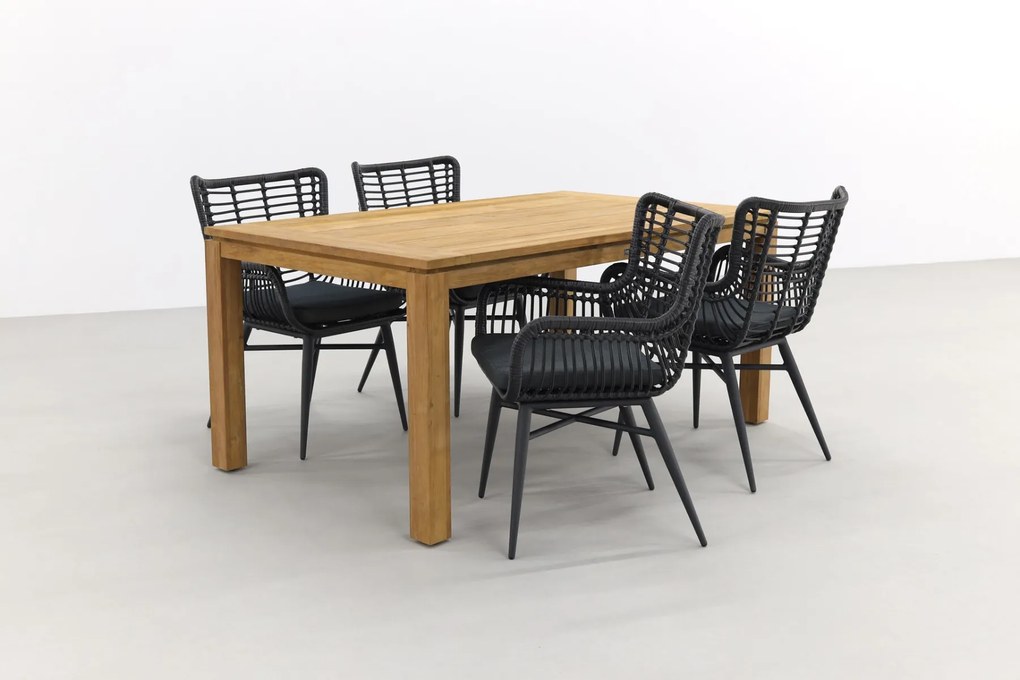Jasmine Black/Rome 4-persoons dining tuinset 170x100 cm. - Brown teak