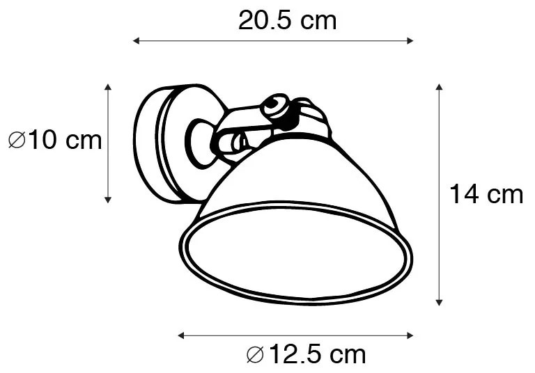 Industriële wandlamp zwart met goud verstelbaar - Liko
