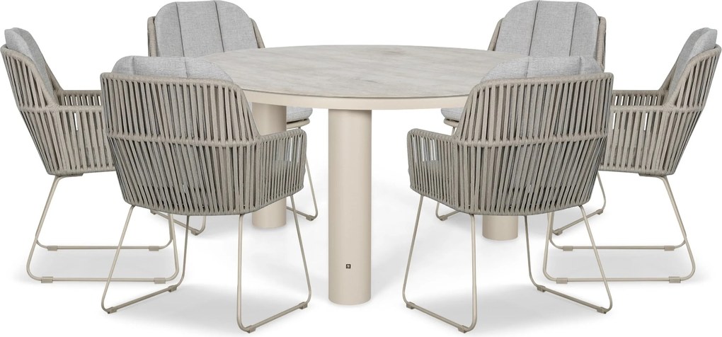 Tuinset Ronde Tuintafel 6 personen 150 cm Rope Taupe  Domani Furniture Trivento/Arancia