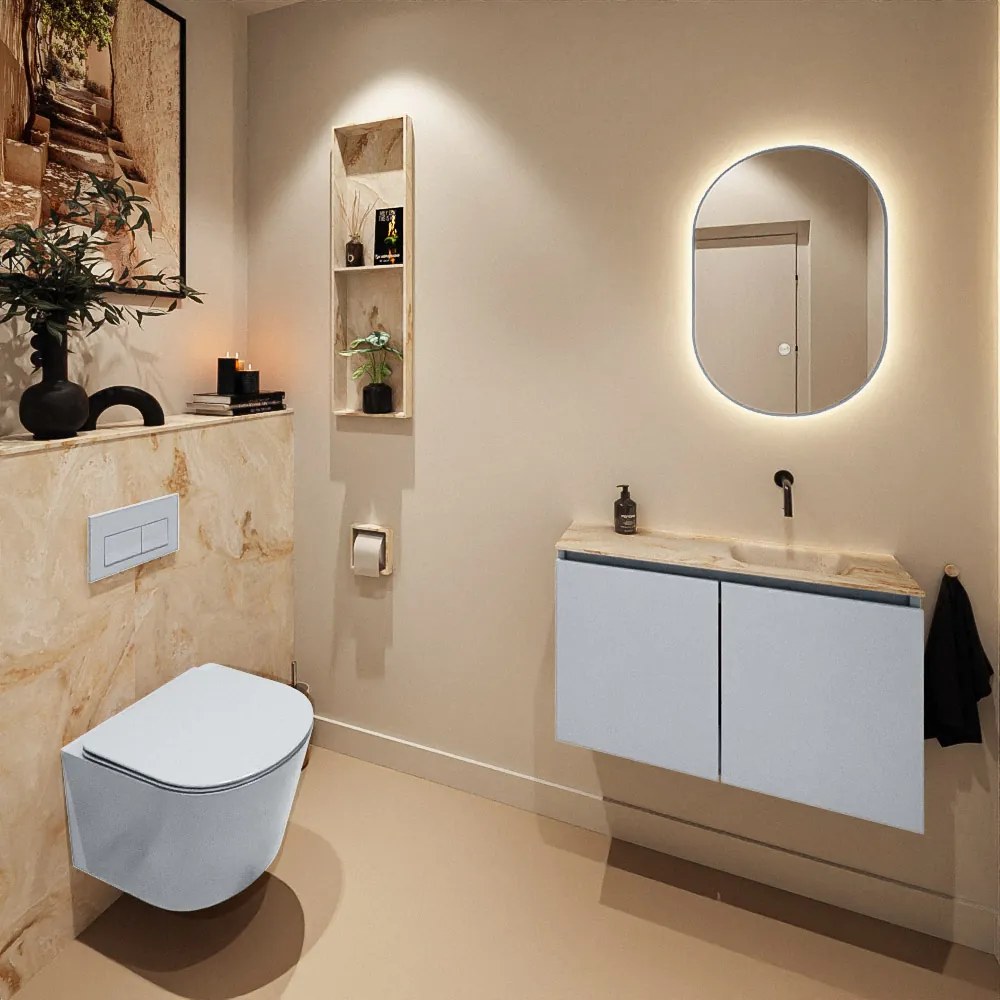 Mondiaz Ture DLux toiletmeubel 80cm clay met wastafel frappe rechts zonder kraangat