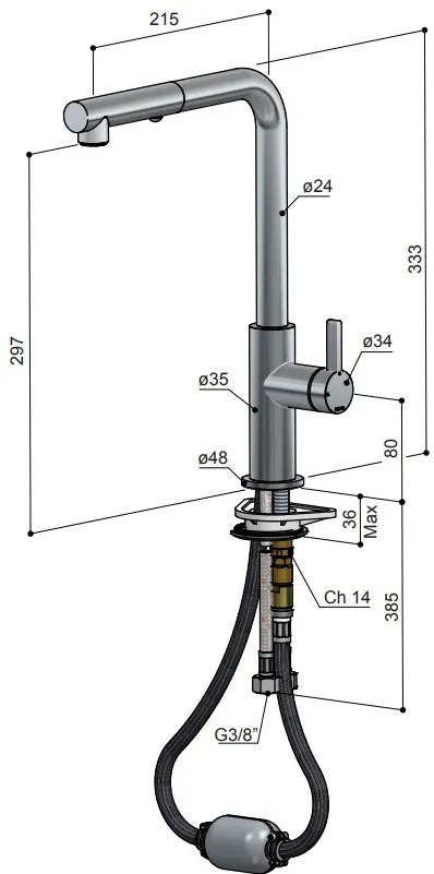 Hotbath ACE keukenkraan met uittrekbare handdouche zwart geborsteld PVD