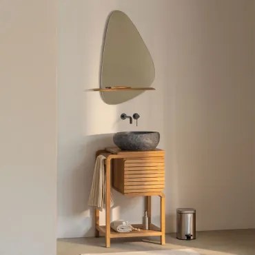 Bradley Teakhouten Badkamermeubelset Onregelmatige In Zwart Cement ↔︎40 Cm Fedro & Onregelmatig Met Houten Plank 55x85 Cm - Sklum