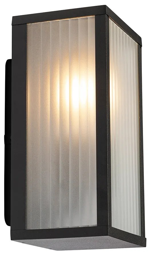 Buiten wandlamp zwart met ribbel glas IP44 - Charlois