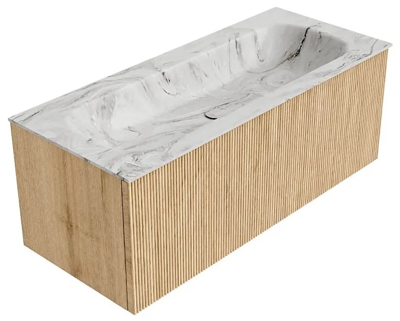 Mondiaz Kurve-dlux 110cm badmeubel oak met 1 lade en wastafel big medium midden zonder kraangat glace