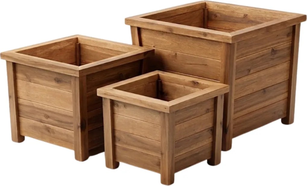 Famiflora Acacia 3-delige Bloempot Set - Hout - 3 verschillende maten - Met drainagegaten