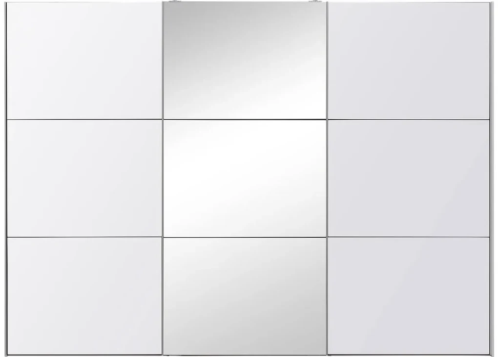 Goossens Kledingkast Easy Storage Sdk, 303 cm breed, 220 cm hoog, 2x 3 paneel glas schuifdeuren en 1x 3 paneel spiegel schuifdeur midden