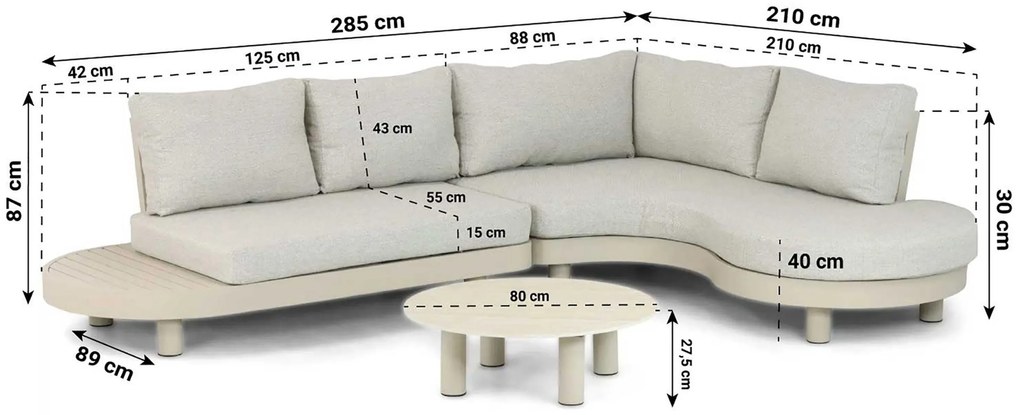 Loungeset tuin 10 personen Aluminium Zand/Beige  Lifestyle Garden Furniture Organio/Elanio