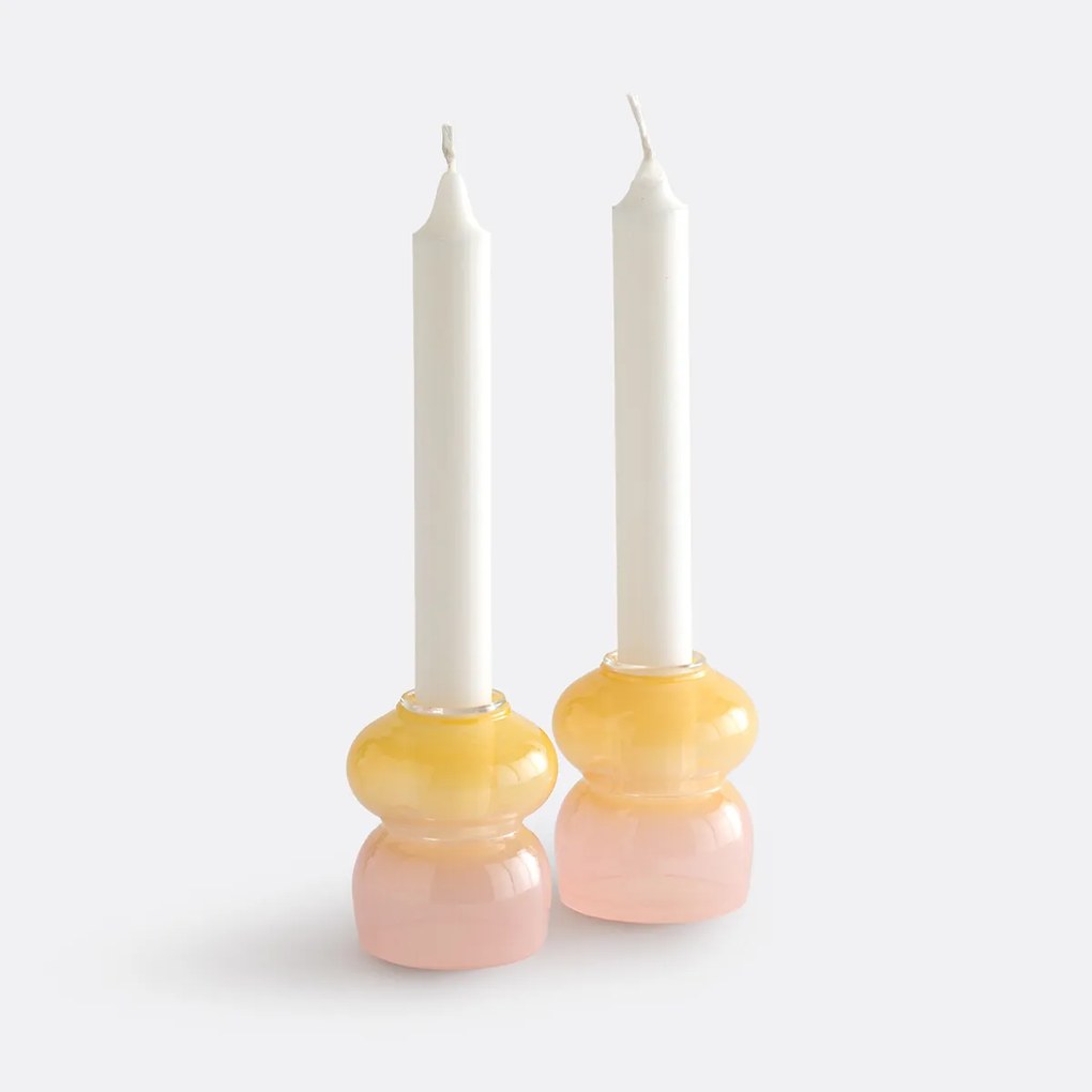 Set van 2 tweekleurige glazen kandelaars, hoogte 8 cm, Solia