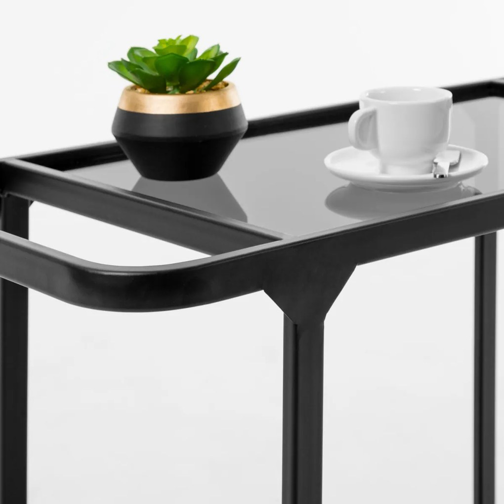 Kave Home Duilia Zwarte Keukentrolley Met Glas - 75 X 35cm.