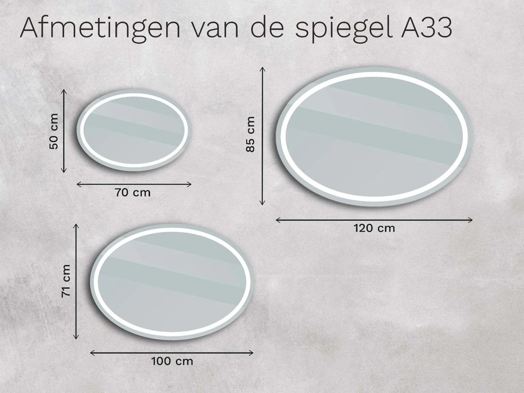 Ovale badkamerspiegel met LED verlichting A33