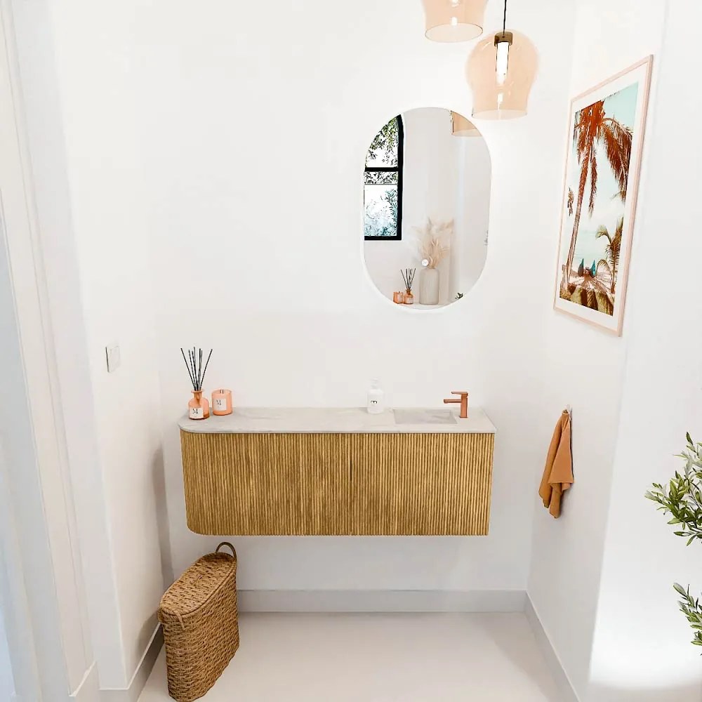 Mondiaz Joya DLux 110cm toiletmeubel ronding links oak met wastafel faye rechts 1 kraangat ostra