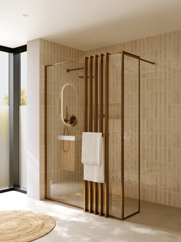 Riho Define inloopdouche l-vorm met decopaneel 140x40x200cm koper mat