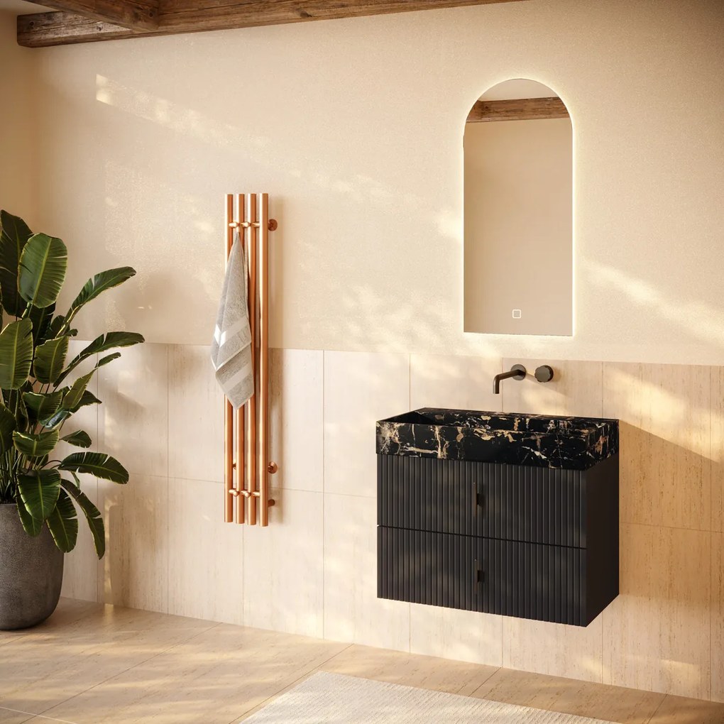 Muebles Murcia badmeubel ribbelfront 80cm antraciet met Portoro Gold wastafel zonder kraangat