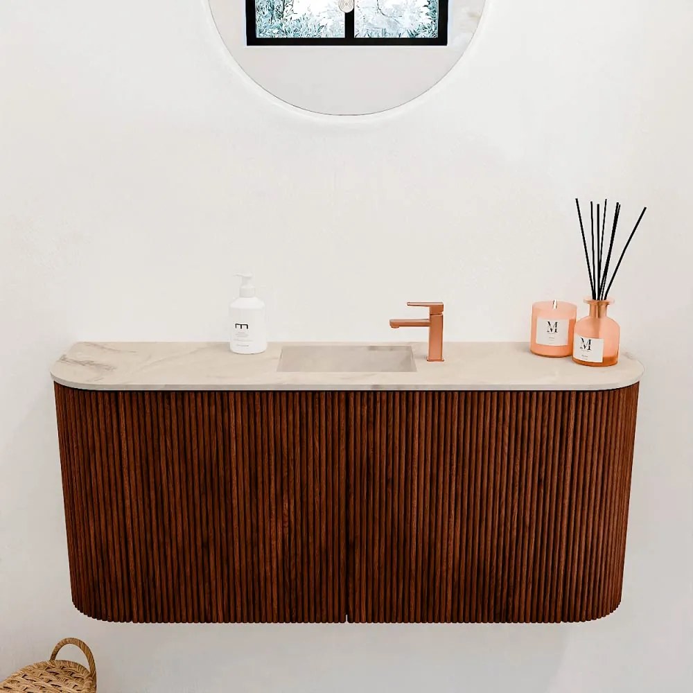 Mondiaz Joya DLux 95cm toiletmeubel ronding links/rechts ruby met wastafel faye midden 1 kraangat frappe