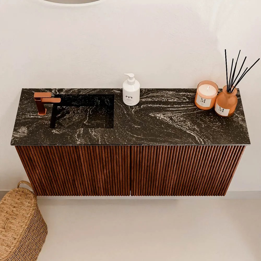 Mondiaz Joya DLux 80cm toiletmeubel ruby met wastafel faye links 1 kraangat lava