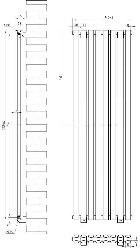 Eastbrook Tunstall dubbele radiator 55x180cm 1904W antraciet