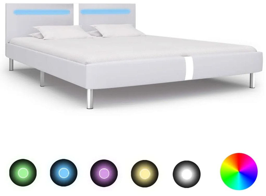 vidaXL Bedframe met LED kunstleer wit 180x200 cm