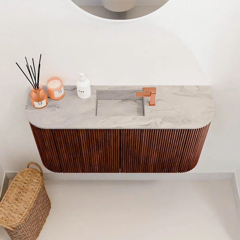 Mondiaz Joya DLux 85cm toiletmeubel ronding links/rechts ruby met wastafel faye midden 1 kraangat glace