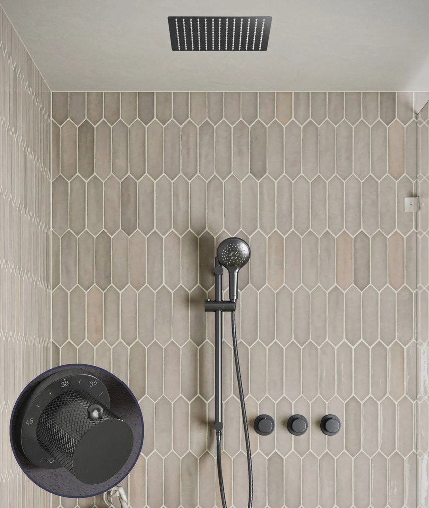 Saniclear Plus Curved inbouw regendouche met inbouw douchekop 30x30cm, glijstang en 2 standen handdouche verouderd ijzer - gunmetal