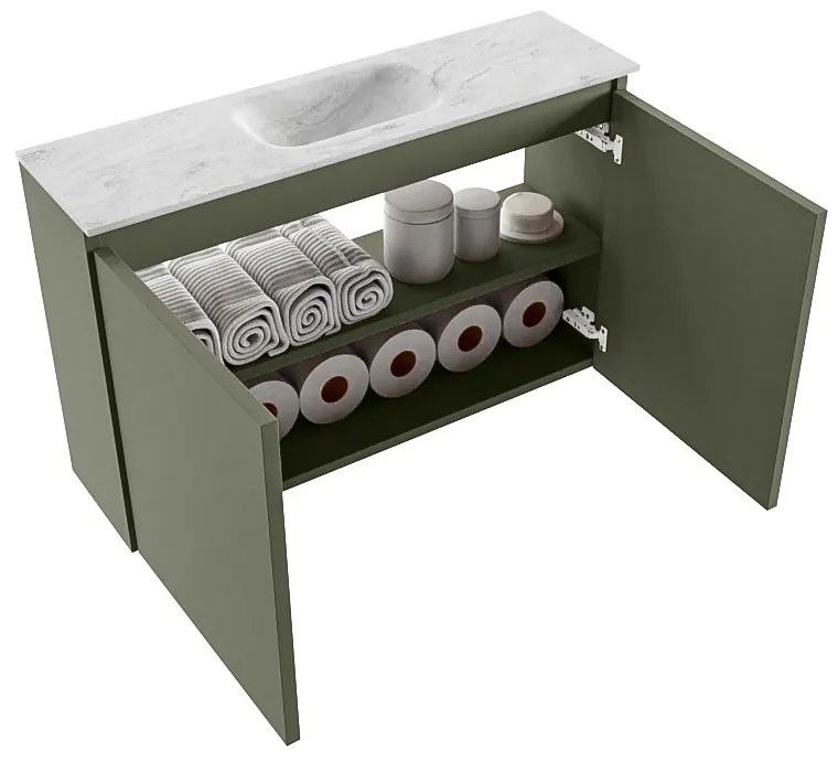 Mondiaz Ture DLux toiletmeubel 80cm army met wastafel opalo midden zonder kraangat