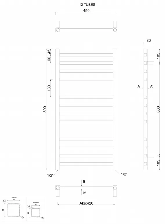 Sapho Metro radiator chroom 45x89cm 239W