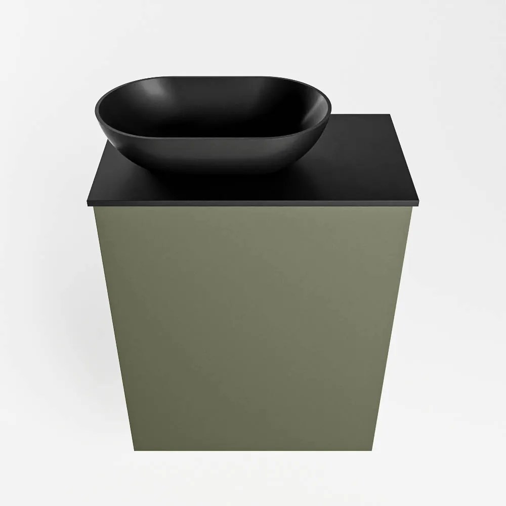 Mondiaz Fowy toiletmeubel 40cm army met zwarte waskom links en kraangat