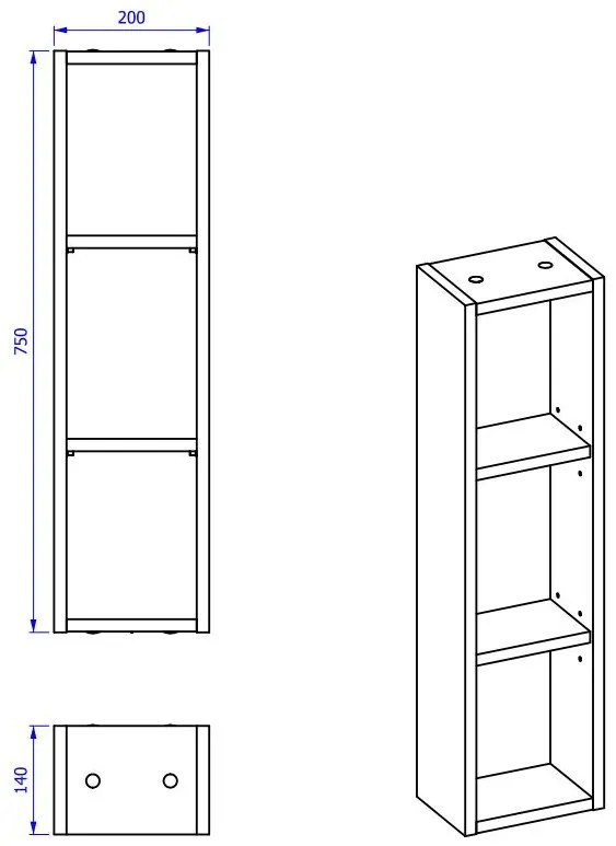 Comad Monako 831 FSC halfhoge open kast 20x14x75cm grijs