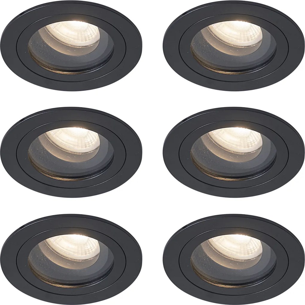 Set van 6 moderne inbouwspots zwart draai- en kantelbaar IP44 - Chuck