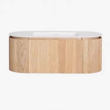 Carsone Houten Badkamermeubelset Met Geïntegreerde Wastafel Natuurlijk Hout & Zonder Extra Eenheid & Spiegelloze & Zonder Kraan - Sklum