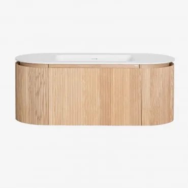 Carsone Zwevend Houten Badkamermeubelset Met Geïntegreerde Wastafel Natuurlijk Hout & Zonder Extra Eenheid & Spiegelloze & Zonder Kraan - Sklum