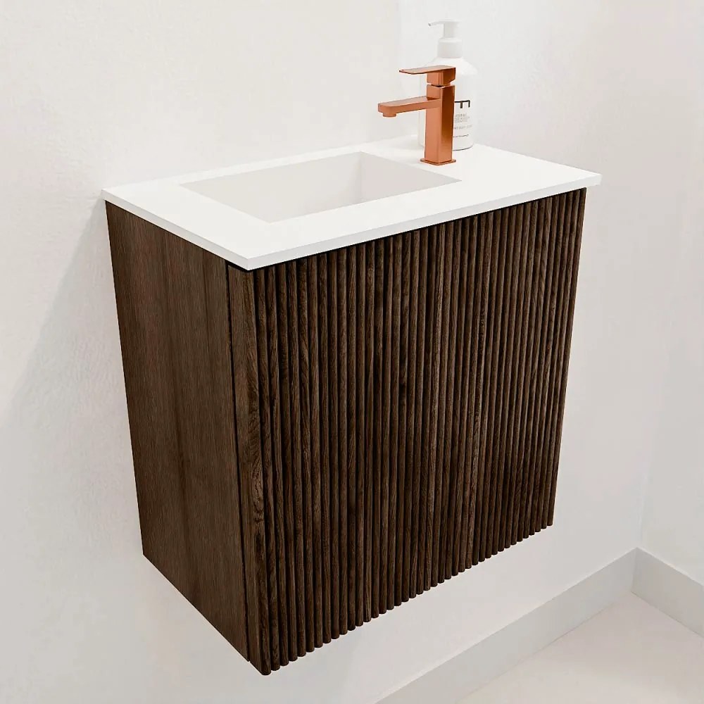 Mondiaz Joya 40cm toiletmeubel walnut met wastafel faye links 1 kraangat talc