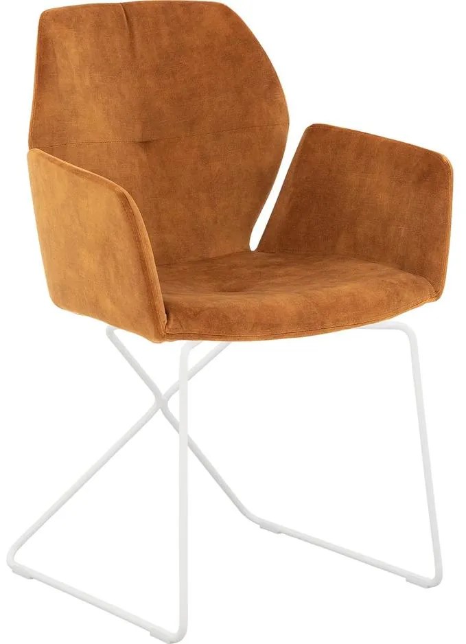 Goossens Excellent Eetkamerstoel Manzini cognac velvet stof met armleuning, modern design