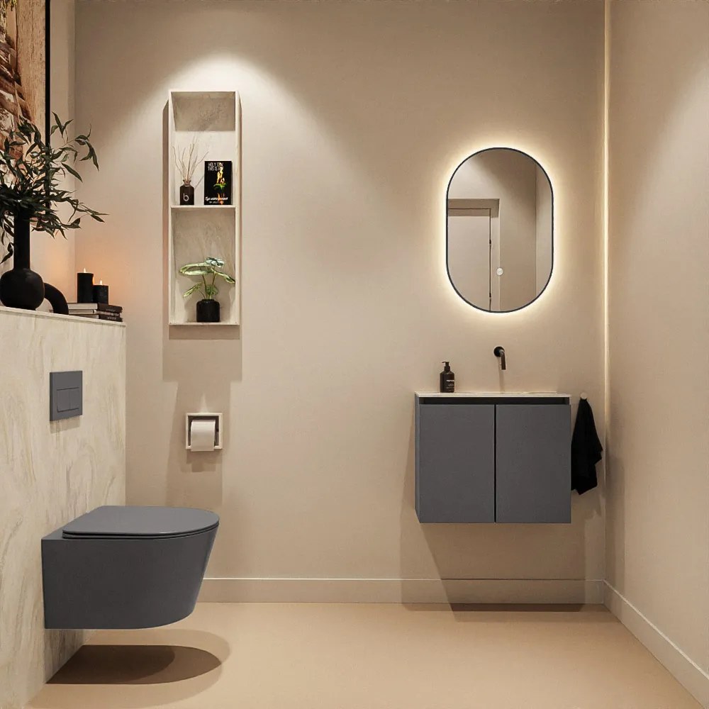 Mondiaz Ture DLux toiletmeubel 60cm dark grey met wastafel ostra rechts zonder kraangat