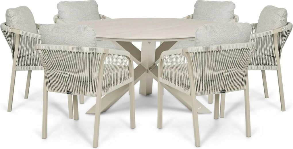 Tuinset Ronde Tuintafel 6 personen 150 cm Rope Taupe Lifestyle Garden Furniture Biagio/Xento