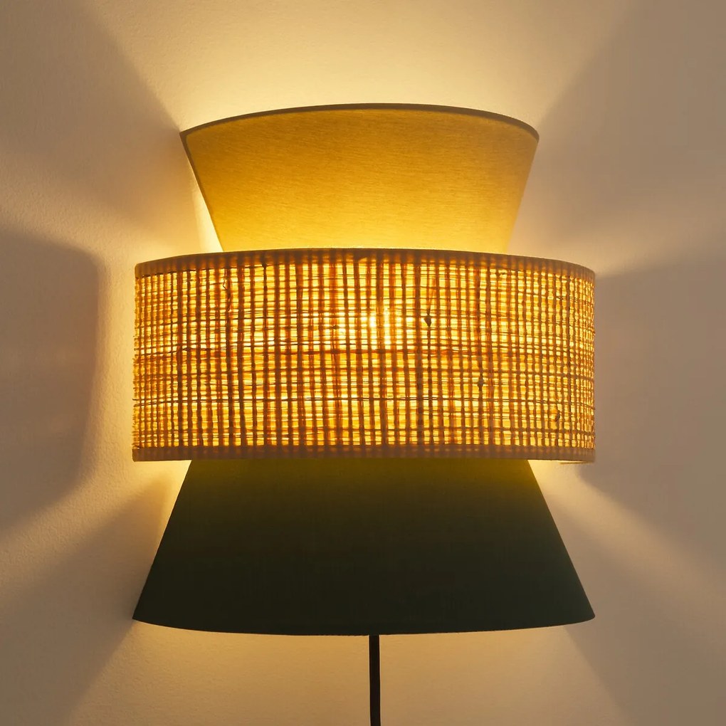 Dubbele wandlamp in raffia en katoen, Dolkie