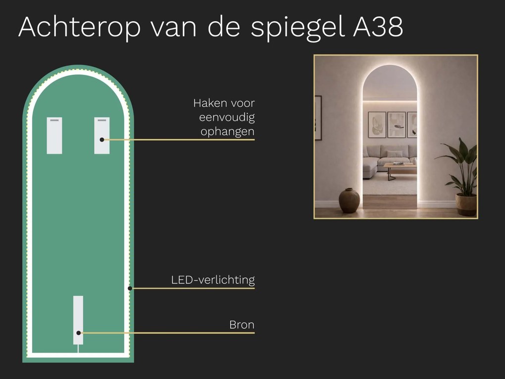 Atypische badkamerspiegel met LED verlichting A38 35×93