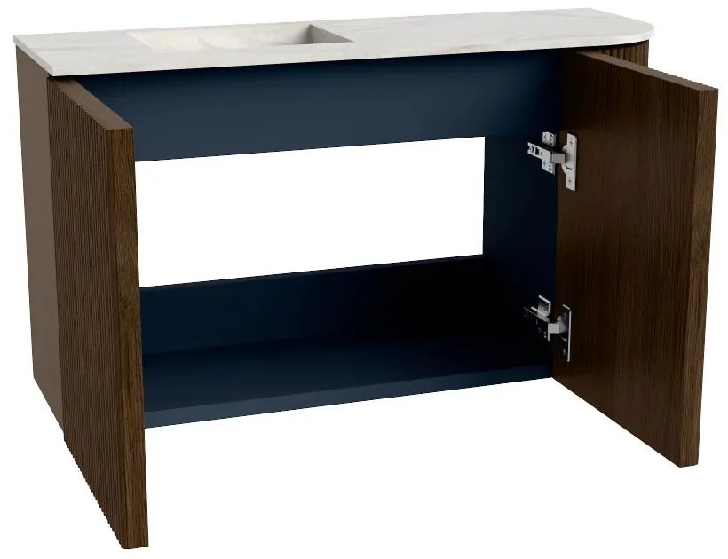 Mondiaz Joya DLux 70cm toiletmeubel ronding rechts walnut met wastafel faye links 1 kraangat ostra
