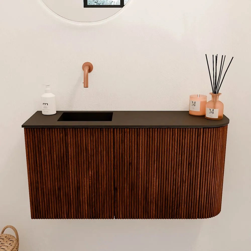 Mondiaz Joya 80cm toiletmeubel ronding rechts ruby met wastafel faye links zonder kraangat urban